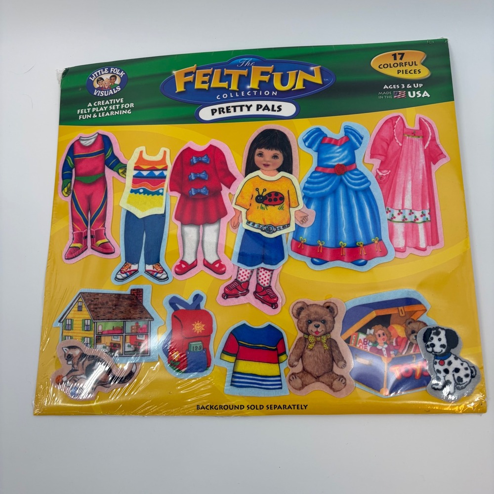 Little Folk Visuals Felt Fun Pretty Pals 17 Piece Set Vintage 2000 Made in USA